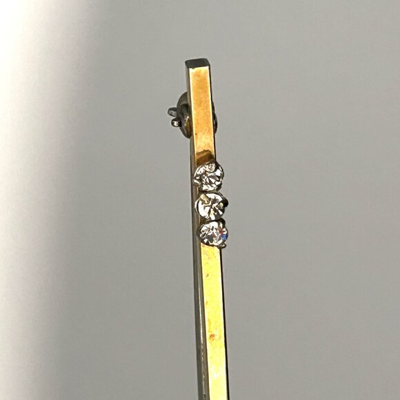 Vintage Krementz 14K Gold Filled Bar Pin Brooch 3 Clear Rhinestones Midcentury - Picture 1 of 10